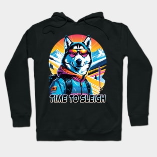 Time to Sleigh - Cool Husky in Glasses Hoodie